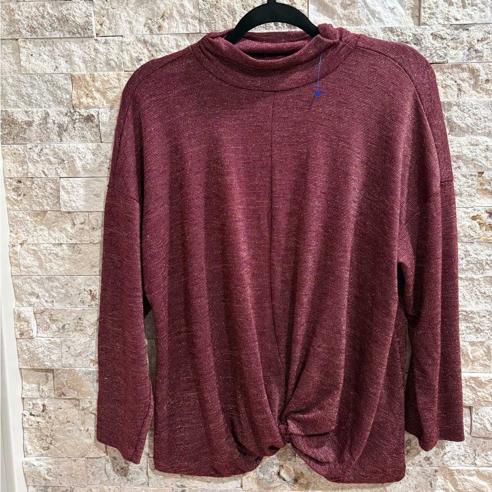 Jennifer‎ Lopez Marled Burgundy Knit Top with Metallic Threads size XL